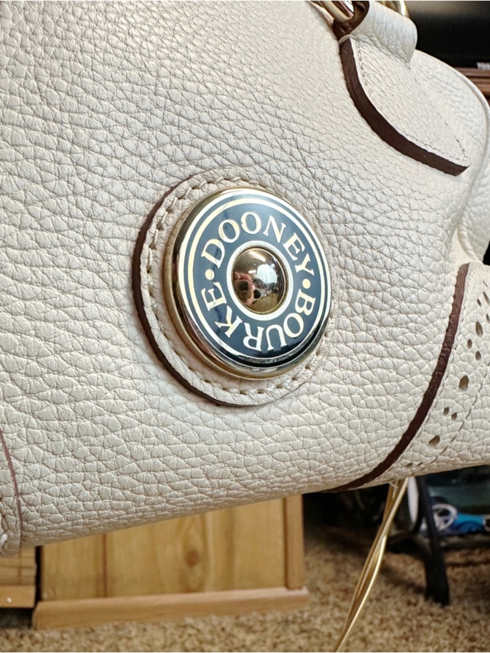 Dooney & Bourke Cream Pebbled Leather Satchel with Gold Hardware - Picture 2 of 13